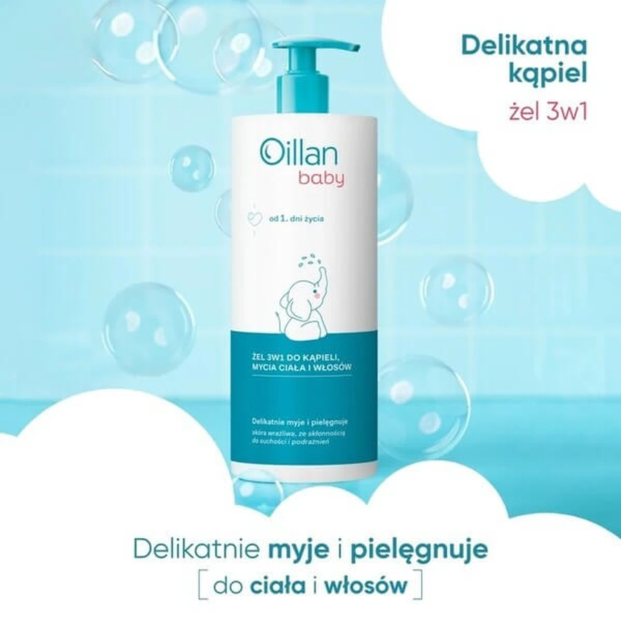 Set van 2 x Oillan Baby, 3-in-1 bad-, lichaam- en haarwasgel, 750 ml
