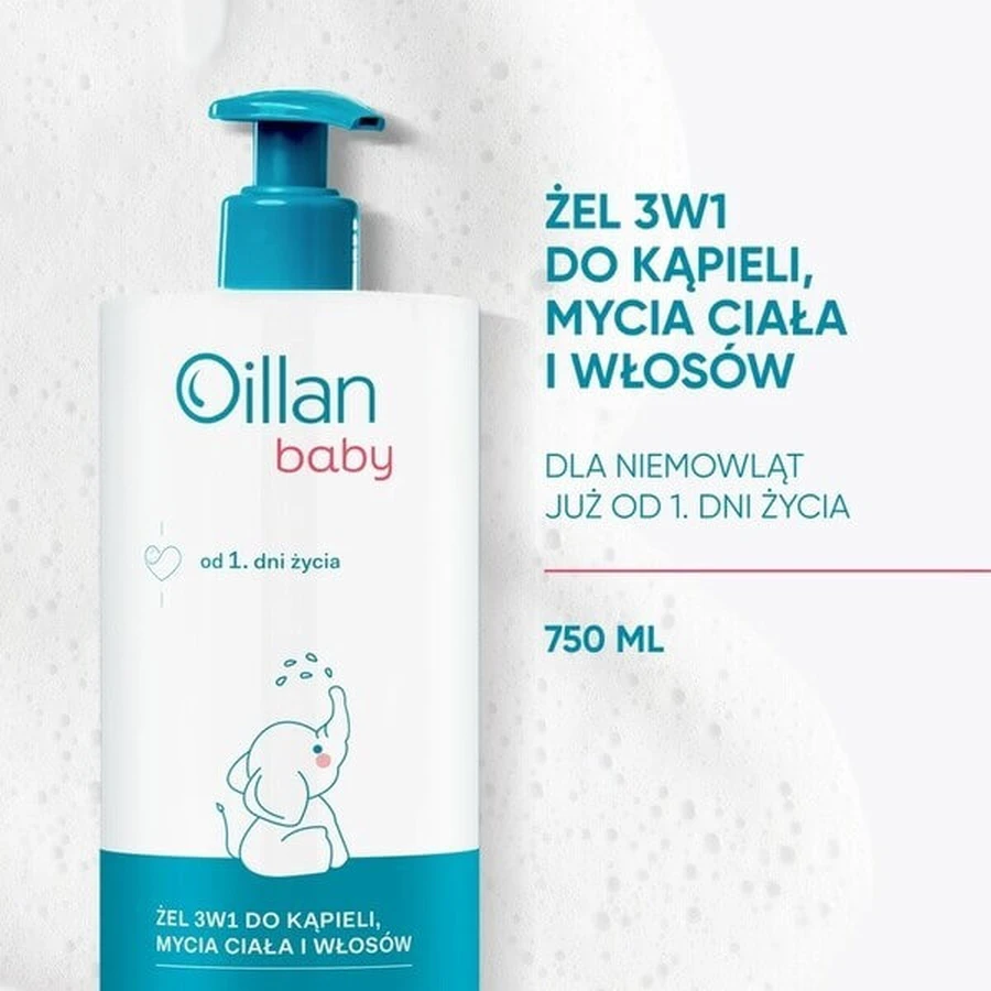Set van 2 x Oillan Baby, 3-in-1 bad-, lichaam- en haarwasgel, 750 ml