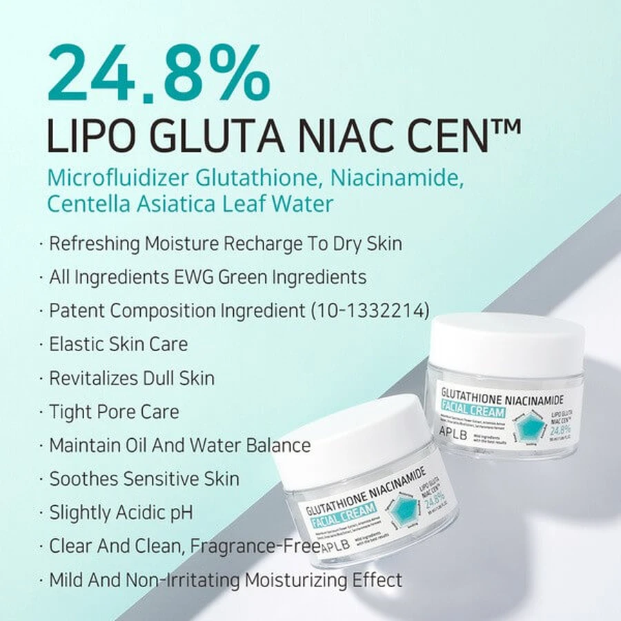 APLB Glutathion Niacinamide Gezichtscrème, verhelderende crème met glutathion en niacinamide, 55 ml