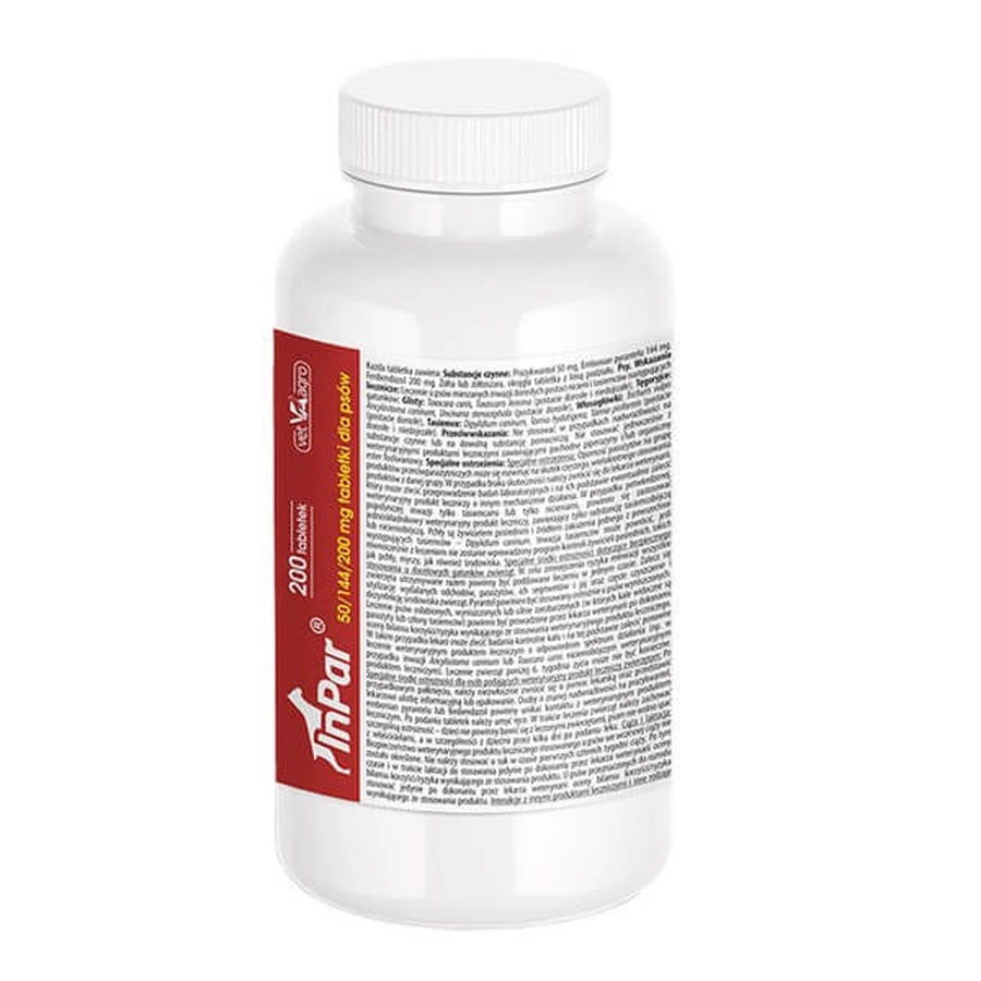 InPar 50/144/200 mg, comprimés pour chiens, 200 pcs.