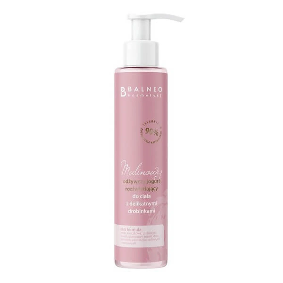 Balneocosméticos, yogur corporal nutritivo iluminador con partículas de frambuesa, 150 ml