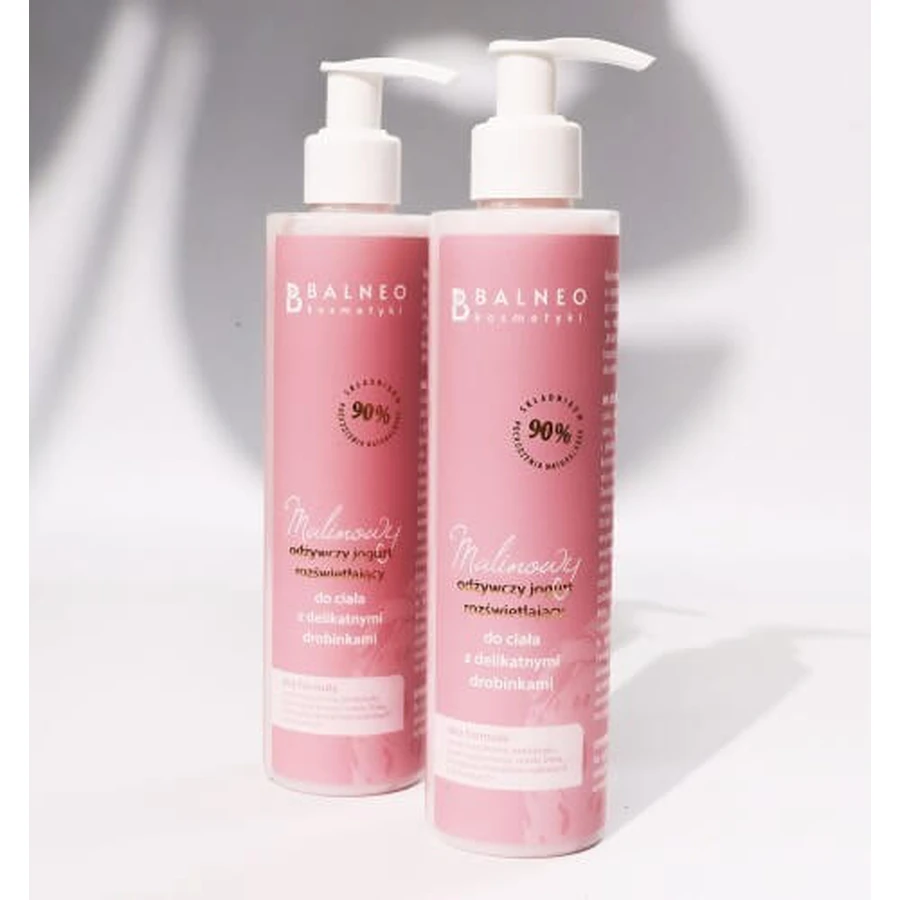 Balneocosméticos, yogur corporal nutritivo iluminador con partículas de frambuesa, 150 ml