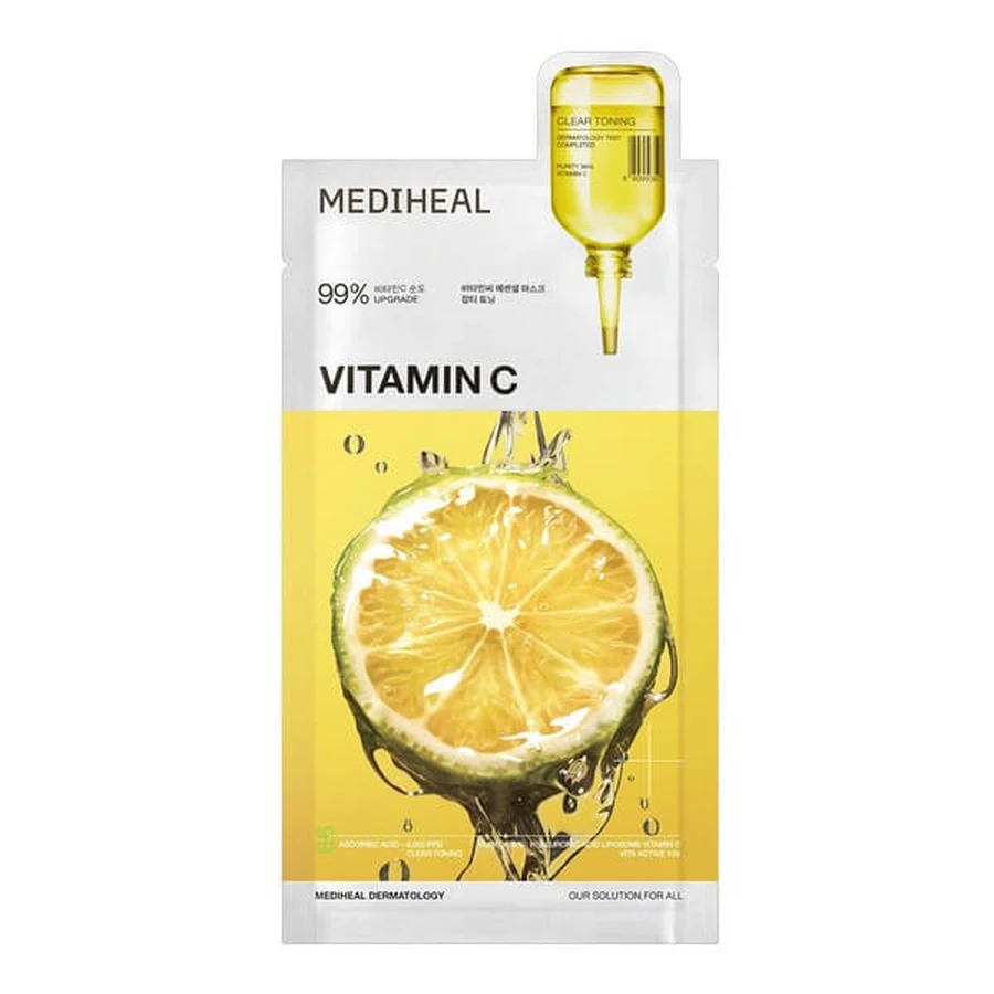 Mediheal Vitamin C Essential Mask, aufhellende und feuchtigkeitsspendende Blattmaske mit Vitamin C, 24 ml