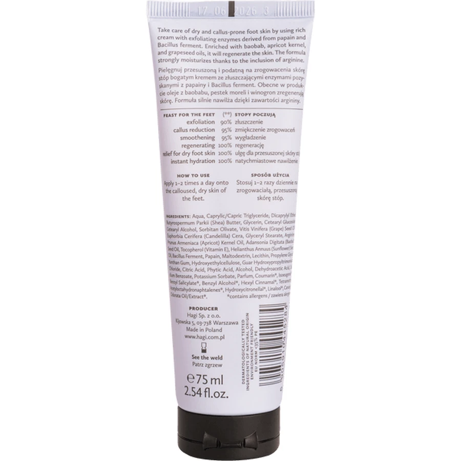 Hagi Go barefoot, crème adoucissante et exfoliante pour les pieds, 75 ml