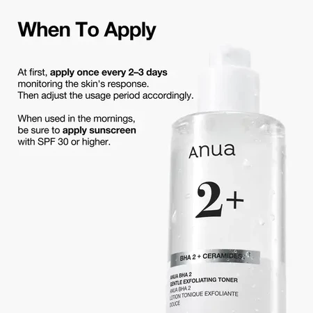 Anua, BHA 2% Gentle Exfoliating Toner, milde gezichtspeelingstoner met 2% BHA, 150 ml