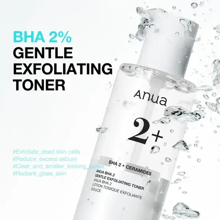 Anua, BHA 2% Gentle Exfoliating Toner, milde gezichtspeelingstoner met 2% BHA, 150 ml