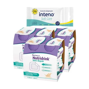 Set de 3 x Nutridrink Skin Repair, sabor vainilla, líquido, 4 x 200 ml + INTENO Soft Care, toallitas de cuidado, 10 uds.