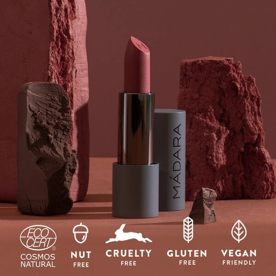 Madara Velvet Matte Cream Lipstick, barra de labios mate con acabado satinado, Warm Nude, 3,8 g