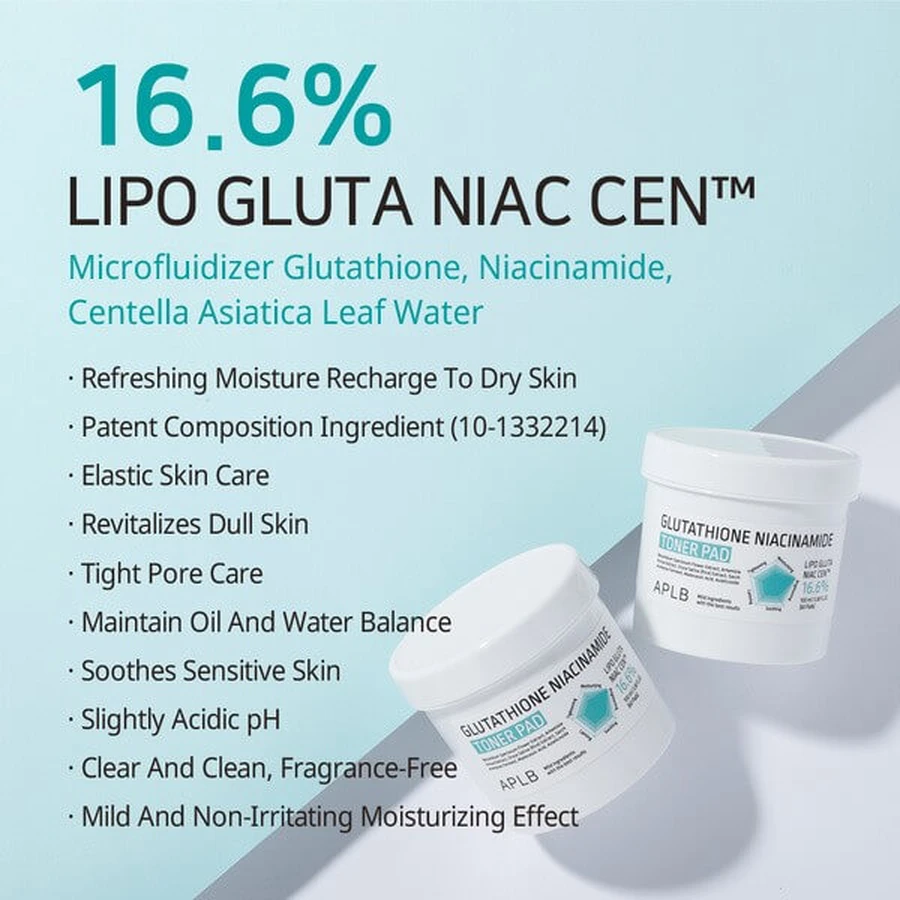 APLB Glutathione Niacinamide Toner Pad, facial toning pads with glutathione and niacinamide, 60 pcs.