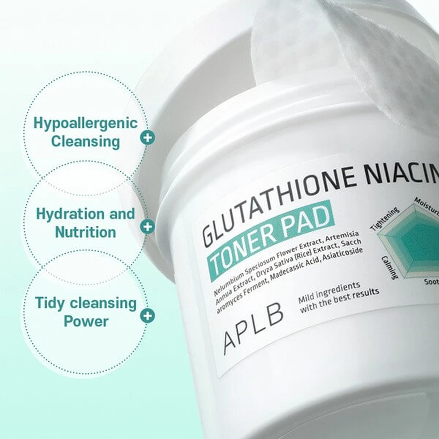 APLB Glutathione Niacinamide Toner Pad, facial toning pads with glutathione and niacinamide, 60 pcs.