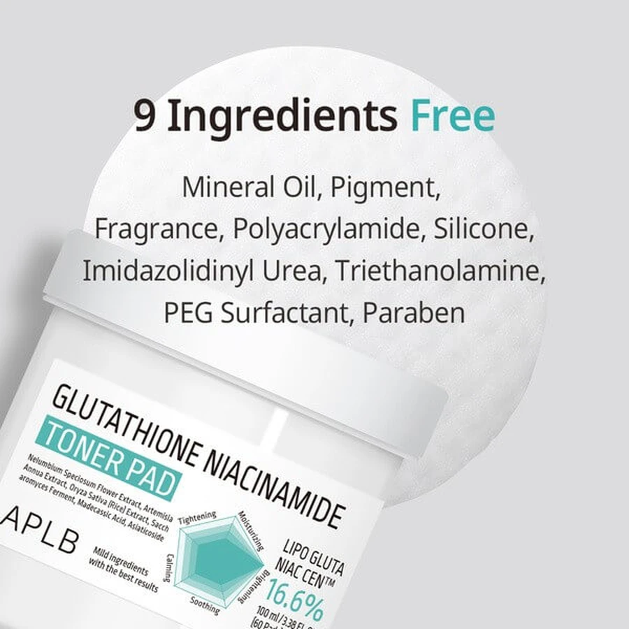 APLB Glutathione Niacinamide Toner Pad, facial toning pads with glutathione and niacinamide, 60 pcs.