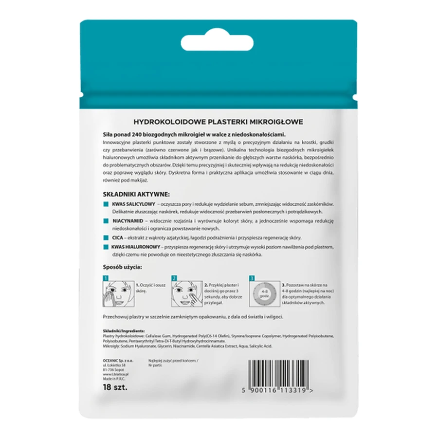 L'Biotica, hydrocolloïde micro-naaldpleisters voor onvolkomenheden en vlekken, 18 stuks.