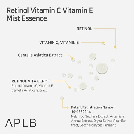 APLB Retinol Vitamin C Vitamin E Mist Essence, esencia de bruma con retinol y vitaminas C y E, 105 ml