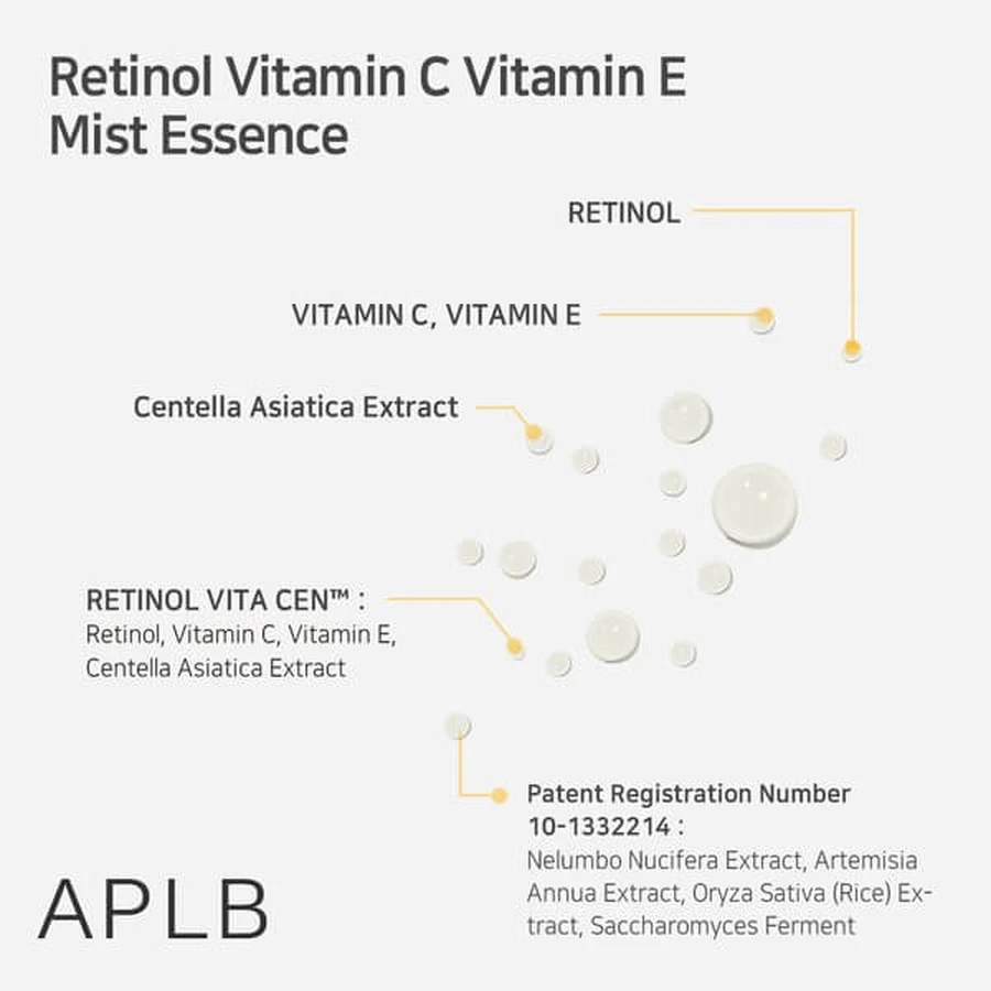 APLB Retinol Vitamin C Vitamin E Mist Essence, esencia de bruma con retinol y vitaminas C y E, 105 ml
