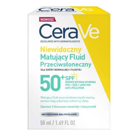 CeraVe, onzichtbare matterende fluid SPF50+, 50 ml