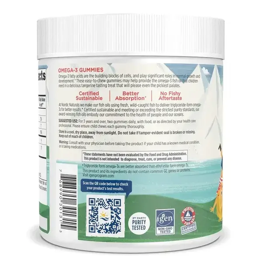 Nordic Omega-3 Gummies, 82 mg Tangerine Treats, gominolas, 120 uds.