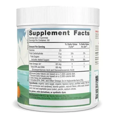Nordic Omega-3 Gummies, 82 mg Tangerine Treats, gominolas, 120 uds.