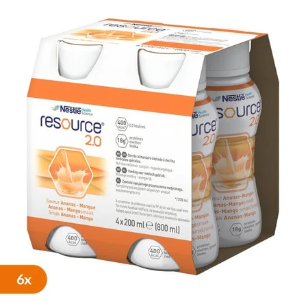 Set of 6 x Resource 2.0, pineapple-mango flavored liquid, 4 x 200 ml