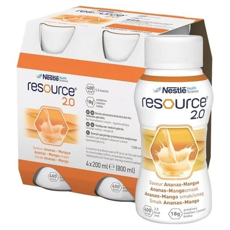 Set of 6 x Resource 2.0, pineapple-mango flavored liquid, 4 x 200 ml