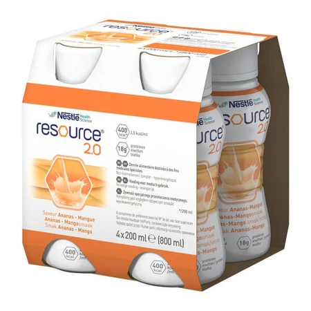 Set of 6 x Resource 2.0, pineapple-mango flavored liquid, 4 x 200 ml