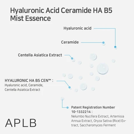 APLB Hyaluronic Acid Ceramide HA B5 Mist Essence, gezichtsnevel-essence met hyaluronzuur en ceramiden, 105 ml.