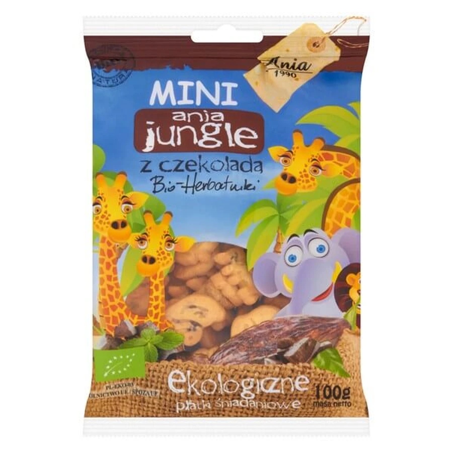 Ania, Mini Dschungel, Weizenkekse mit Schokolade BIO, 100 g