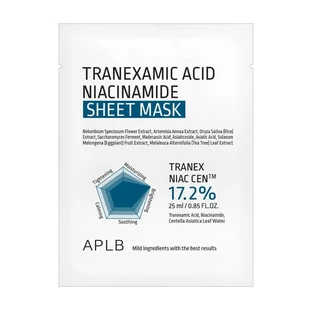 APLB Tranexaminezuur Niacinamide Sheet Mask, verhelderend bladmasker met tranexaminezuur en niacinamide, 25 ml