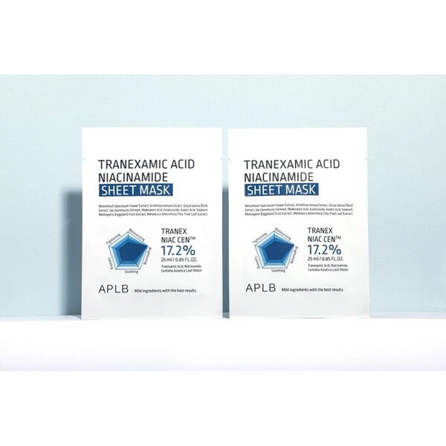 APLB Tranexaminezuur Niacinamide Sheet Mask, verhelderend bladmasker met tranexaminezuur en niacinamide, 25 ml