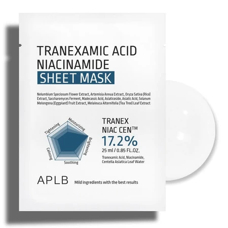 APLB Tranexaminezuur Niacinamide Sheet Mask, verhelderend bladmasker met tranexaminezuur en niacinamide, 25 ml
