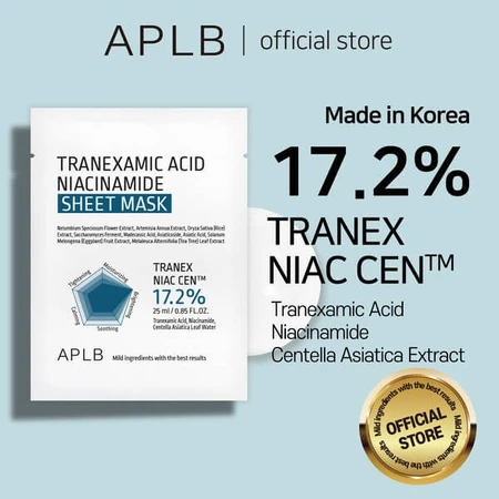 APLB Tranexaminezuur Niacinamide Sheet Mask, verhelderend bladmasker met tranexaminezuur en niacinamide, 25 ml