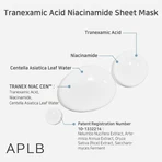 APLB Tranexaminezuur Niacinamide Sheet Mask, verhelderend bladmasker met tranexaminezuur en niacinamide, 25 ml
