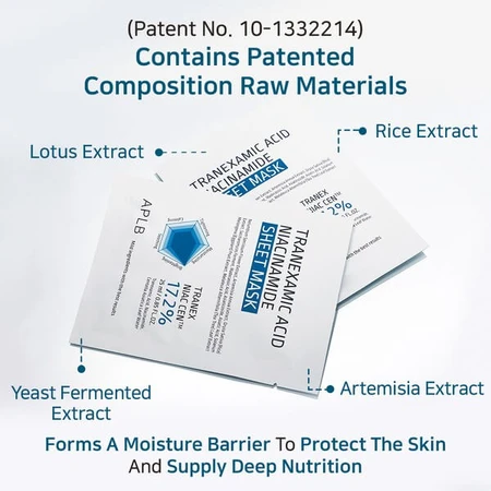 APLB Tranexaminezuur Niacinamide Sheet Mask, verhelderend bladmasker met tranexaminezuur en niacinamide, 25 ml