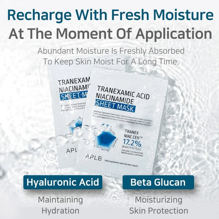 APLB Tranexaminezuur Niacinamide Sheet Mask, verhelderend bladmasker met tranexaminezuur en niacinamide, 25 ml