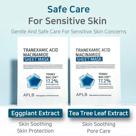 APLB Tranexaminezuur Niacinamide Sheet Mask, verhelderend bladmasker met tranexaminezuur en niacinamide, 25 ml
