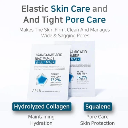 APLB Tranexaminezuur Niacinamide Sheet Mask, verhelderend bladmasker met tranexaminezuur en niacinamide, 25 ml