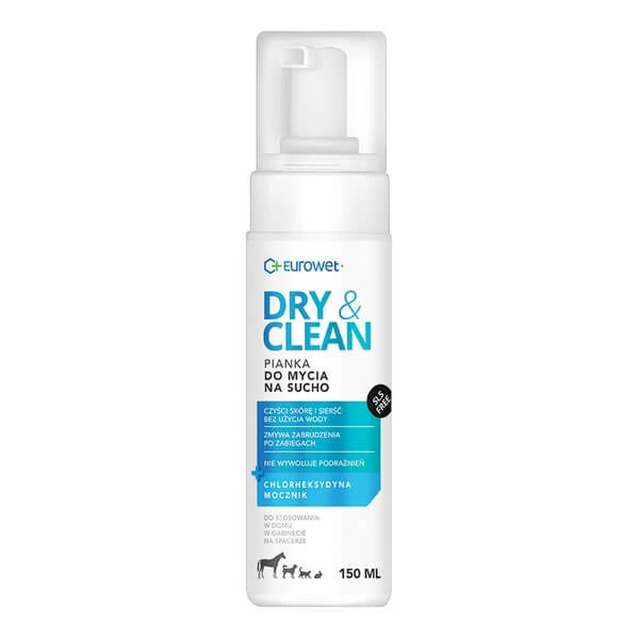 Eurowet Dry&amp;Clean, droogschuim voor honden, katten en andere dieren, 150 ml