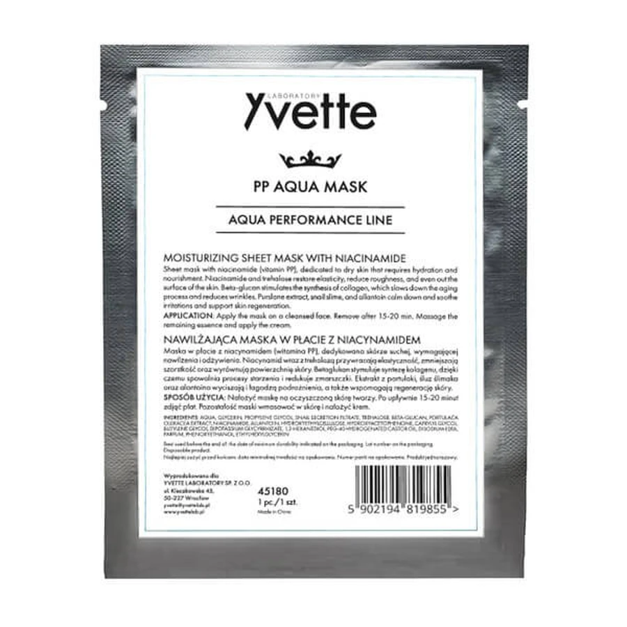 Yvette PP Aqua Mask, vochtinbrengend masker met niacinamide, 1 st.