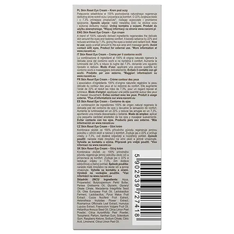 Nacomi Ethic Care Skin Reset, crema para los ojos, 15 ml