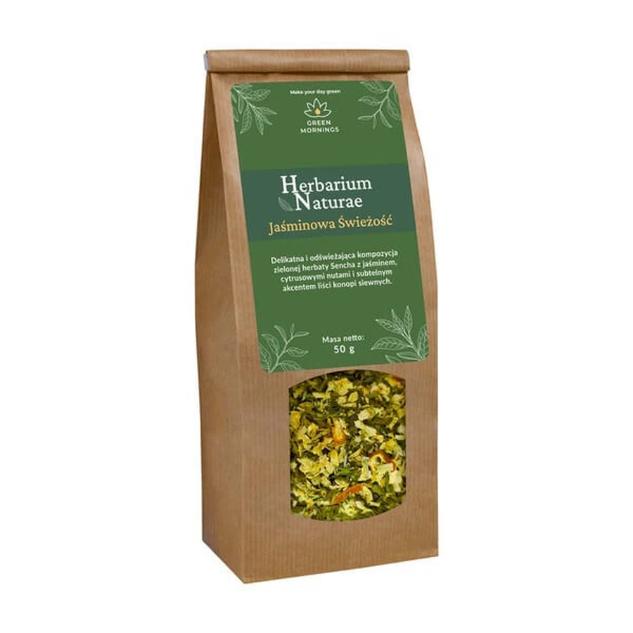 Mañanas Verdes, Herbarium Naturae, Frescor de Jazmín, composición de té verde, 50 g.