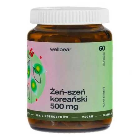 Wellbear Ginseng coréen (Panax ginseng) 500 mg, gélules, 60 pcs.