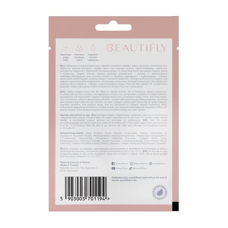 Beautifly Collagen Beauty Mask, glättende Kollagenmaske in einer Folie, 1 St.
