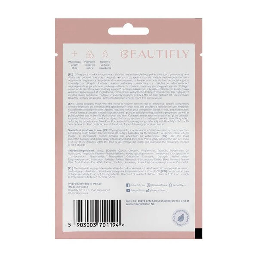 Beautifly Collagen Beauty Mask, glättende Kollagenmaske in einer Folie, 1 St.
