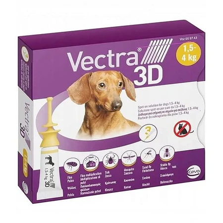 Vectra 3D Solution für Hunde 1,5 - 4 kg, Parasitenschutz, Pipetten, 3 Stück.