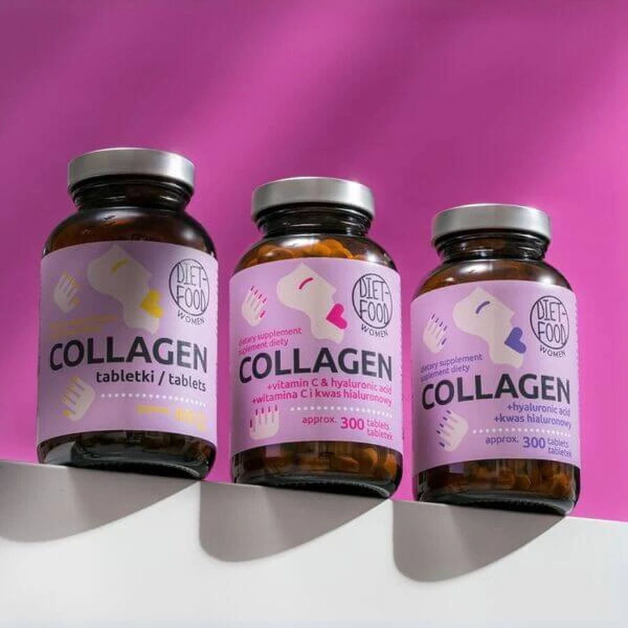 Diet-Food Women Collagène + vitamine C et acide hyaluronique, comprimés, 300 pcs.