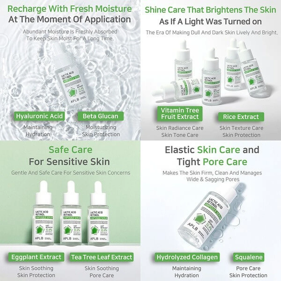 APLB Milchsäure-Retinol-Ampulle, glättendes Serum mit Milchsäure und Retinol, 40 ml