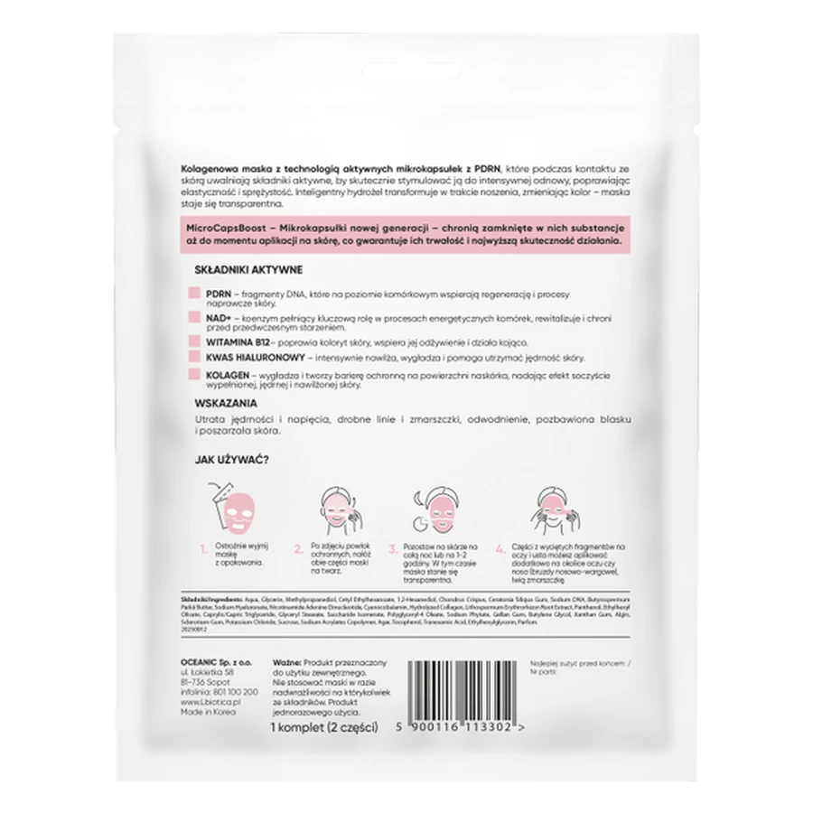 L'biotica, Kollagenmaske mit PDRN in Mikrokapseln, Spannung und Straffung, 1 Stk.