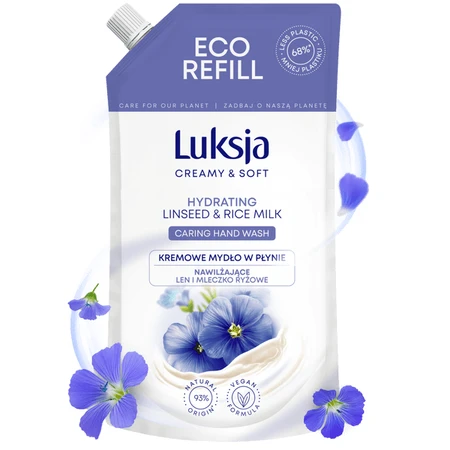Luxja Creamy &amp; Zachte, hydraterende vloeibare zeep, Lijnzaad en Rijstmelk, navulling, 900 ml