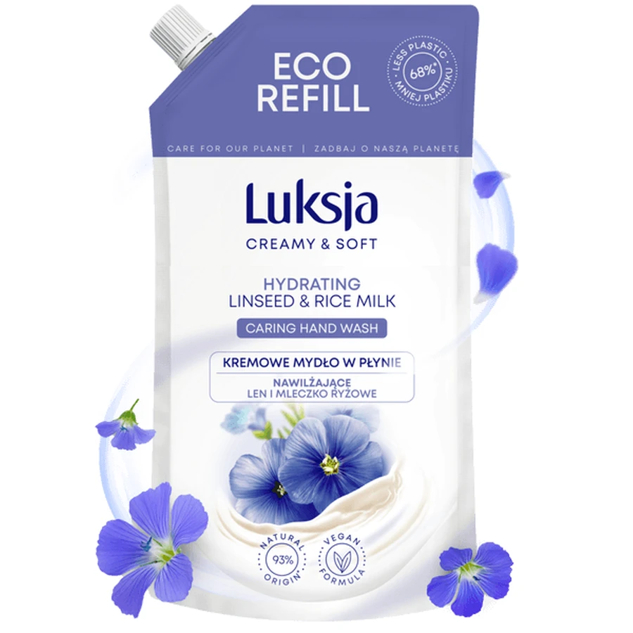 Luxja Creamy &amp; Zachte, hydraterende vloeibare zeep, Lijnzaad en Rijstmelk, navulling, 900 ml
