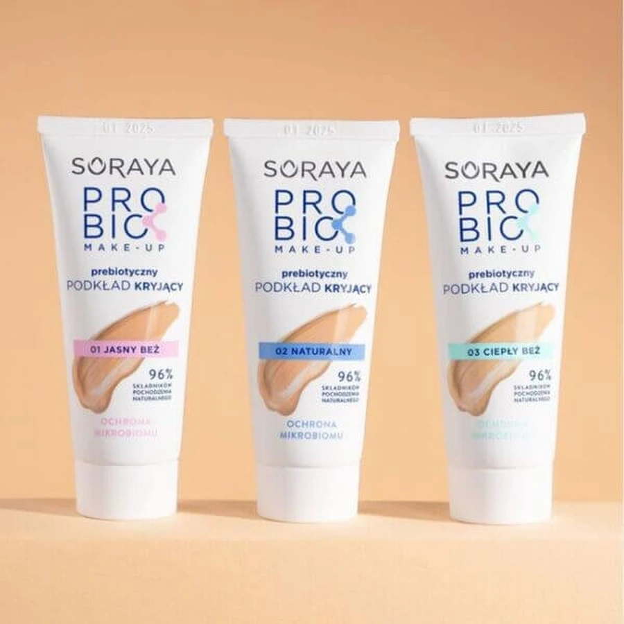 Soraya Probio Make-Up, base de maquillaje prebiótica de cobertura natural 02, 30ml