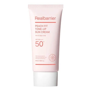 Real Barrier Peach Fit Tone-Up Sun Cream SPF50+ PA++++, moisturizing sunscreen with brightening effect, 50 ml.